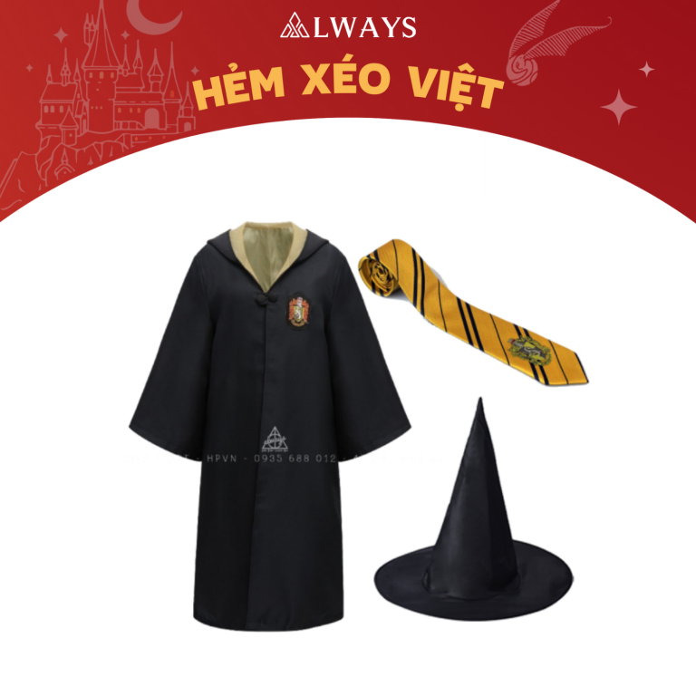 COMBO 17: Áo chùng + Cà vạt + Mũ phù thủy nhà Hufflepuff