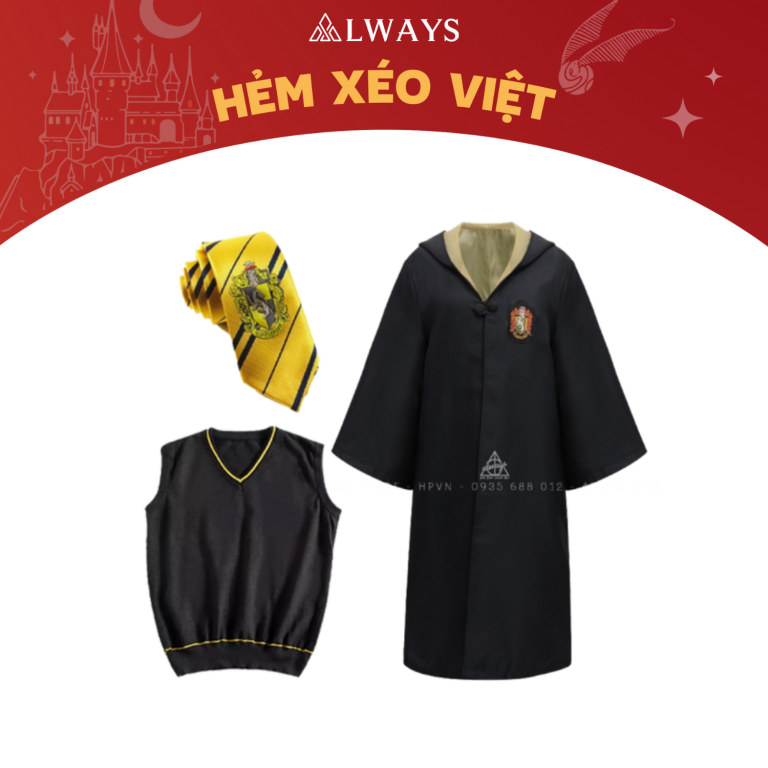 COMBO 3: Áo chùng + Cà vạt + Ghile nhà Hufflepuff