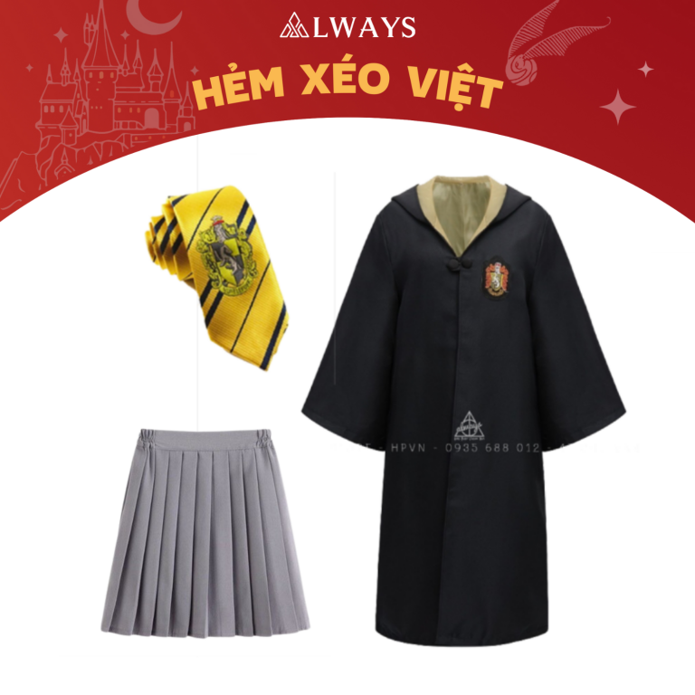 COMBO 4: Áo chùng + Cà vạt + Váy nhà Hufflepuff