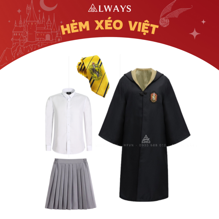 COMBO 8: Áo chùng + Cà vạt + Sơ mi + Váy nhà Hufflepuff