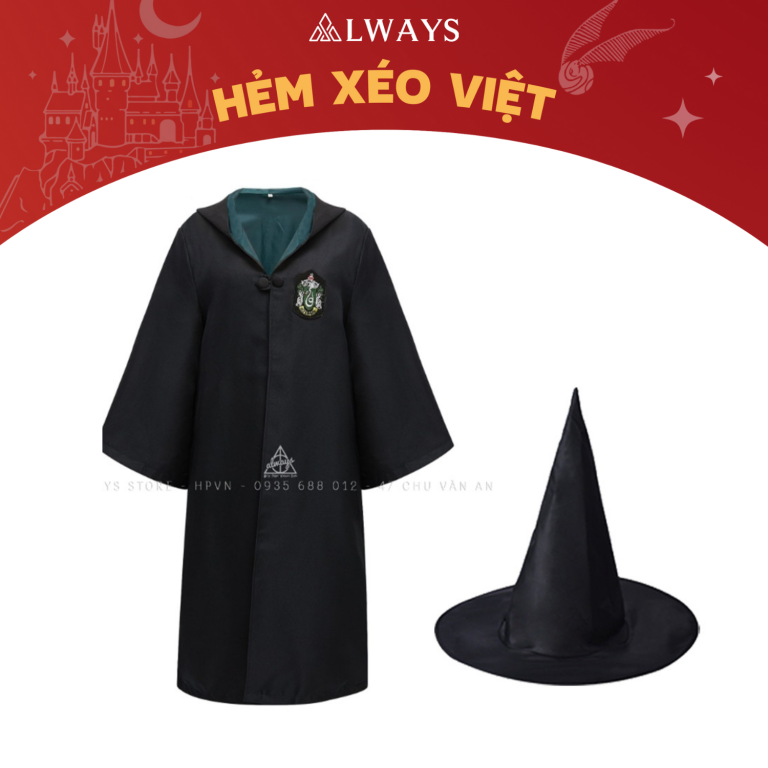 COMBO 18:  Áo chùng + Mũ phù thủy nhà Slytherin