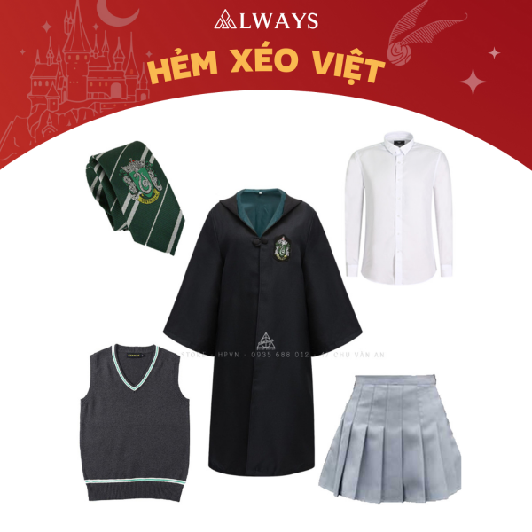 COMBO 9: Áo chùng + Cà vạt + Sơ mi + Ghile + Váy nhà Slytherin