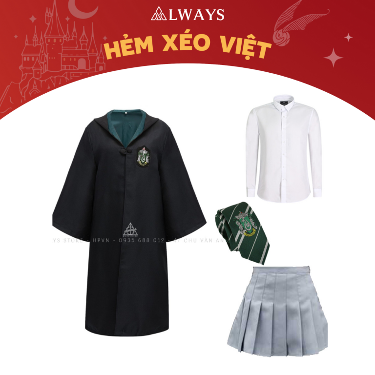 COMBO 8: Áo chùng + Cà vạt+ Sơ mi + Váy nhà Slytherin