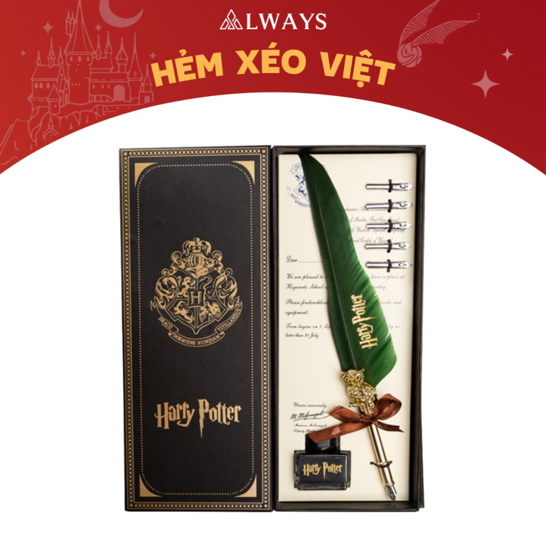 Set bút lông ngỗng vintage phong cách Harry Potter - MẪU XANH LÁ