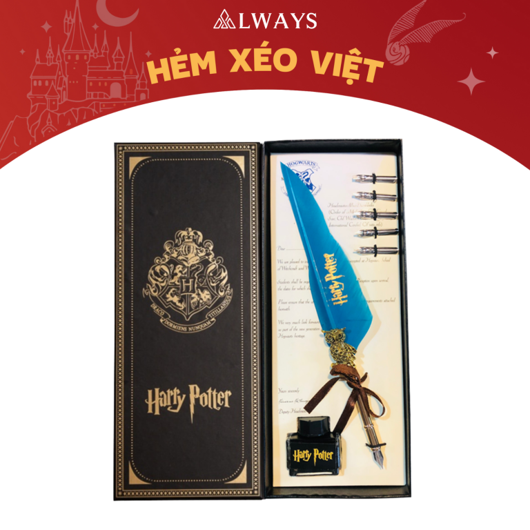 Set bút lông ngỗng vintage phong cách Harry Potter - MẪU XANH NGỌC