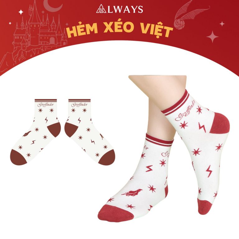 Harry Potter socks - Tất vớ Harry Potter phong cách unisex (mẫu Gryffindor trắng)